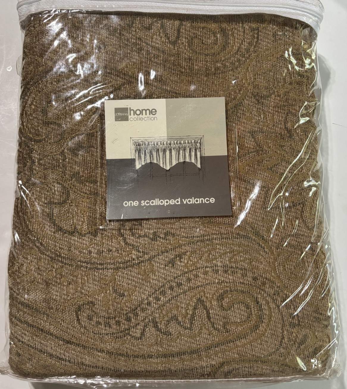 JC PENNEY HOME Scallop Valance Venetian 80”X 18” Brown Gray Neutral Paisley NWT