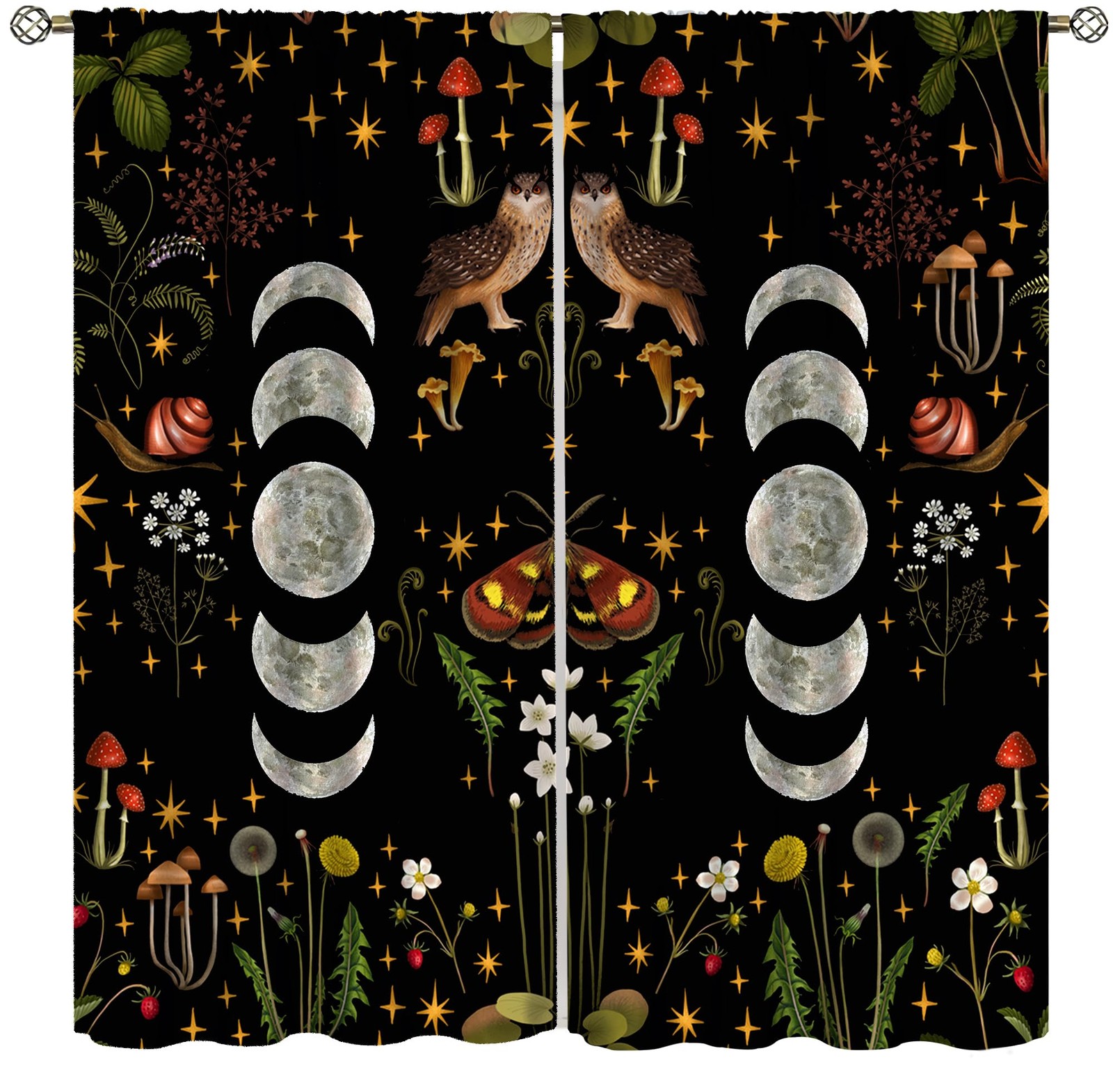 Boho Moon Phase Curtains for Bedroom,Vintage Old Rustic Nature Plant Moon Pha…