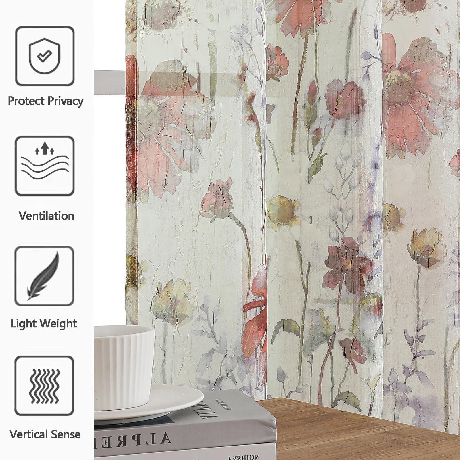 Crushed Valance Sheer Curtains 14 Inches 42″W x 14″L (Pack of 2) Multi Color