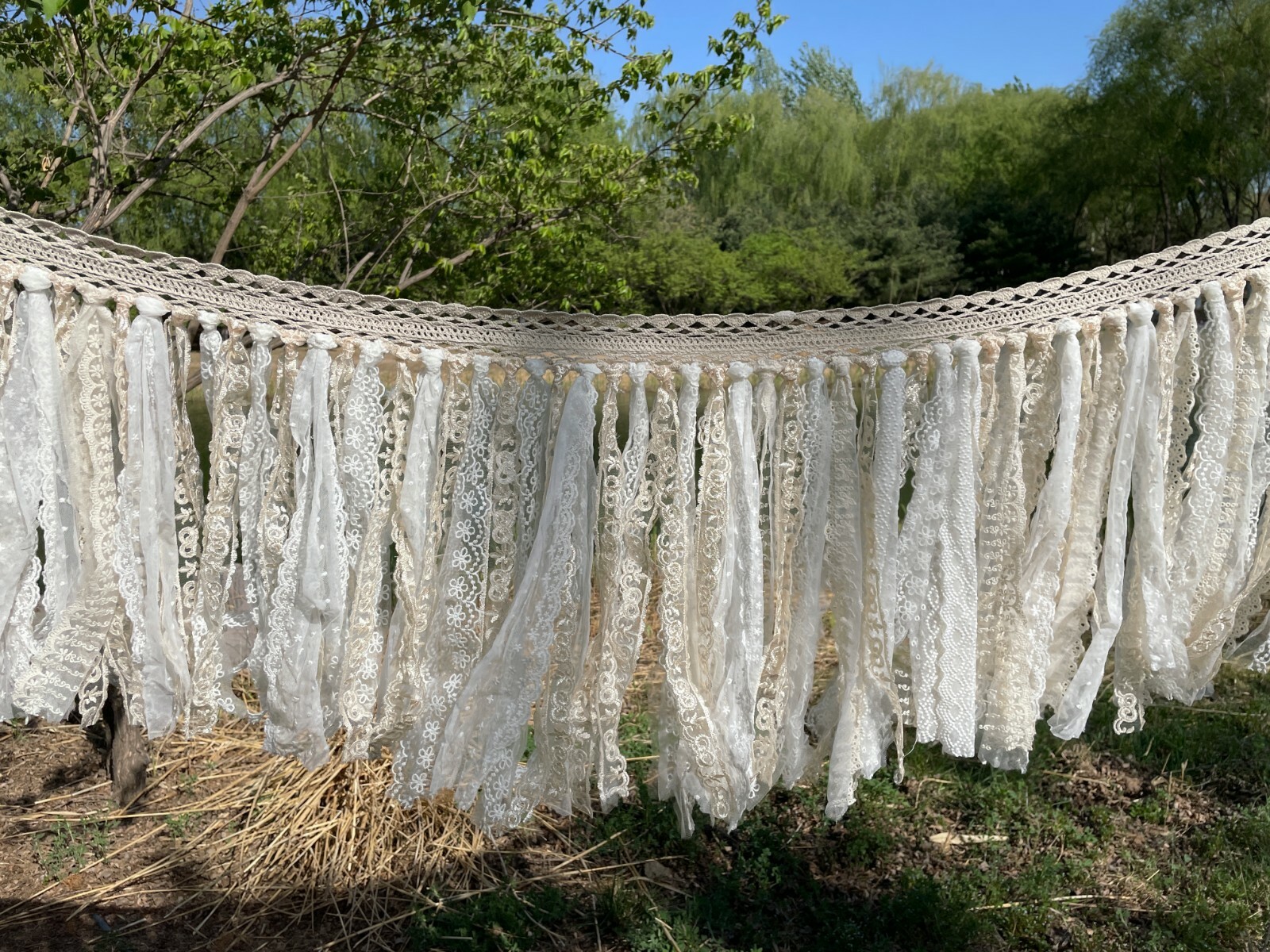 Rustic Shabby Chic Lace curtain Hand Crochet Lace Kitchen Valance