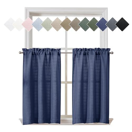 Bennet 2 Panels Kitchen Curtains 36 Inch Length Tier 30 x 36 inch Blue