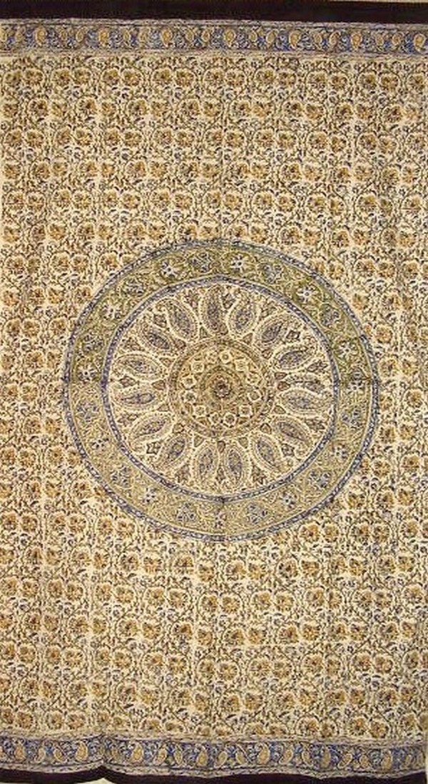 Kalamkari Block Print Curtain Drape Panel Cotton 46″ x 88″ Blue