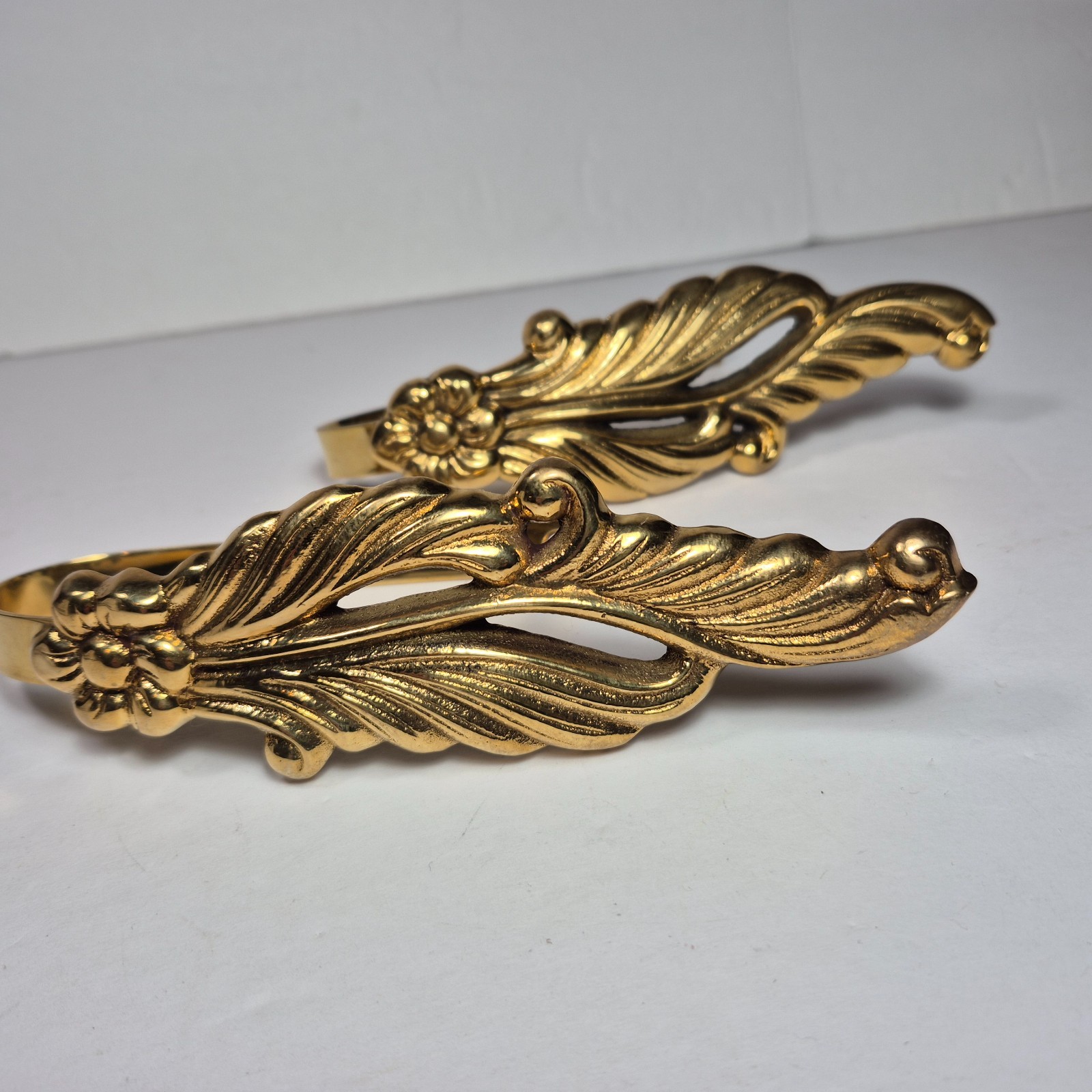 Curtain Tie Backs Set 2 Solid Brass Leaf Leaves Flower Wall Hooks India 5.5 In