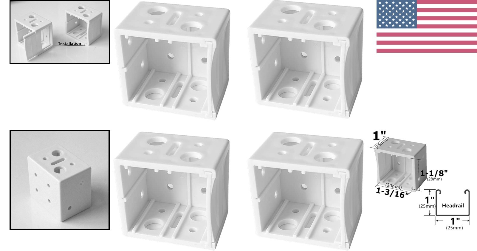 Versatile 4-Piece White Brackets for 1″ Mini Blinds – Inside/Outside Mounting