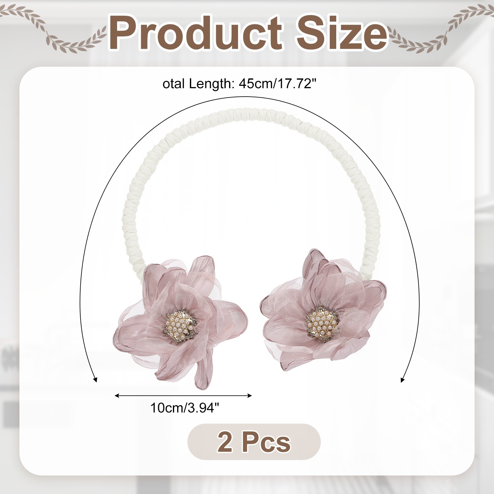 2Pcs Flower Curtain Tiebacks, 2 Flower 45cm Twist Holdbacks Clip, Pink Purple