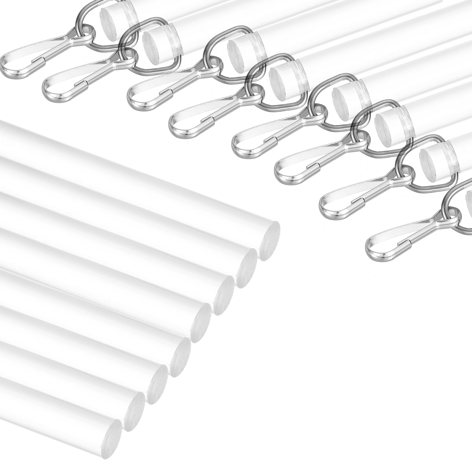 8Pcs 17″ Acrylic Drapery Wand Universal Curtain Pull Rod with Snap Hook Clear,