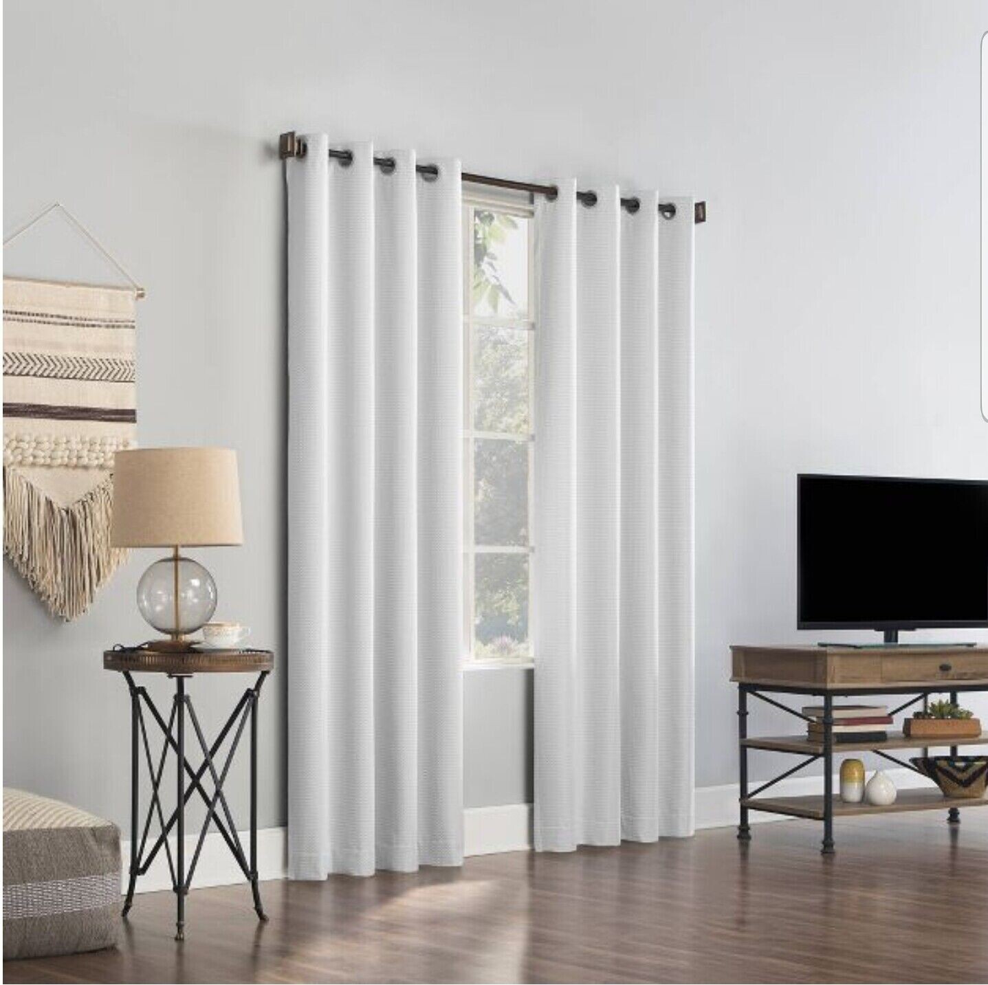Sun Zero Blackout White Array Woven Dobby Draft Fleece 1 Panel Grommet 84″X 50″