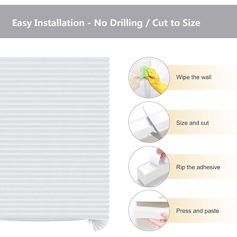 Self Adhesive Adjustable Blinds Easy Install Cordless Window Shade Filtering New