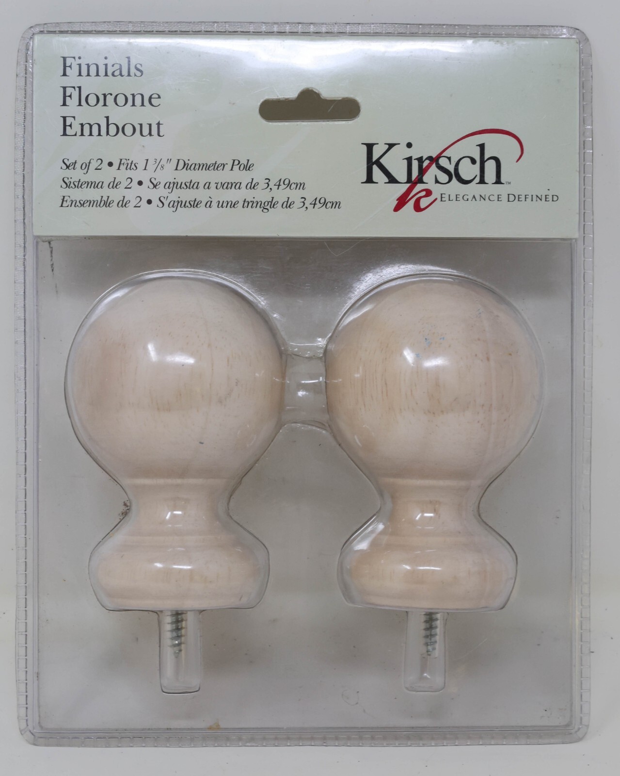 NIP Kirsch Pair of Canonball Finials Unfinished 5608EG.091 Fits 1-3/8” Pole New