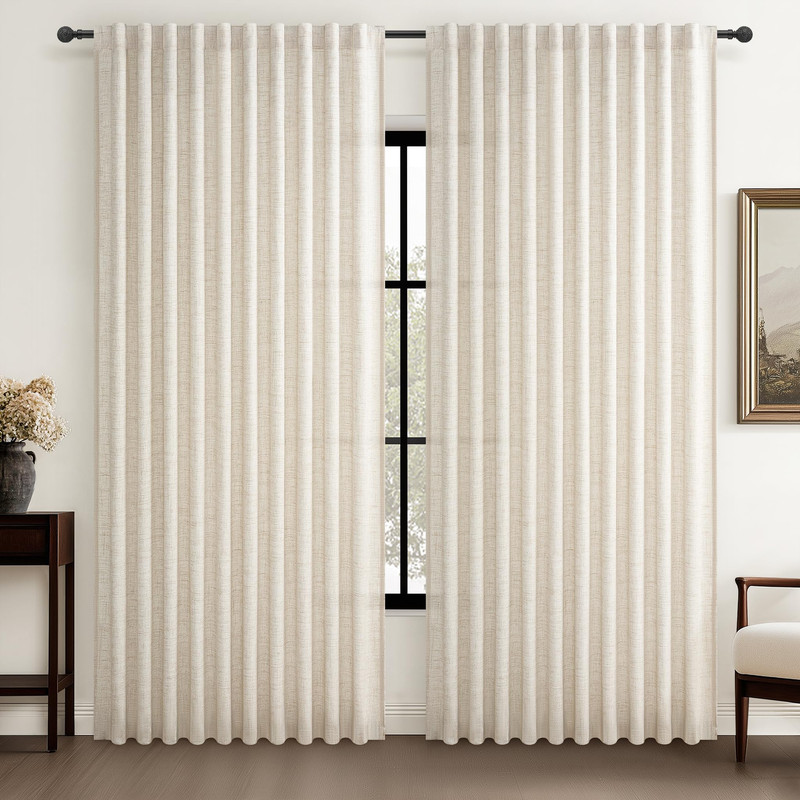 Qjmydeco Birch 70 Inches Extra Wide Traverse Sheer Curtains Cream Beige Pleated