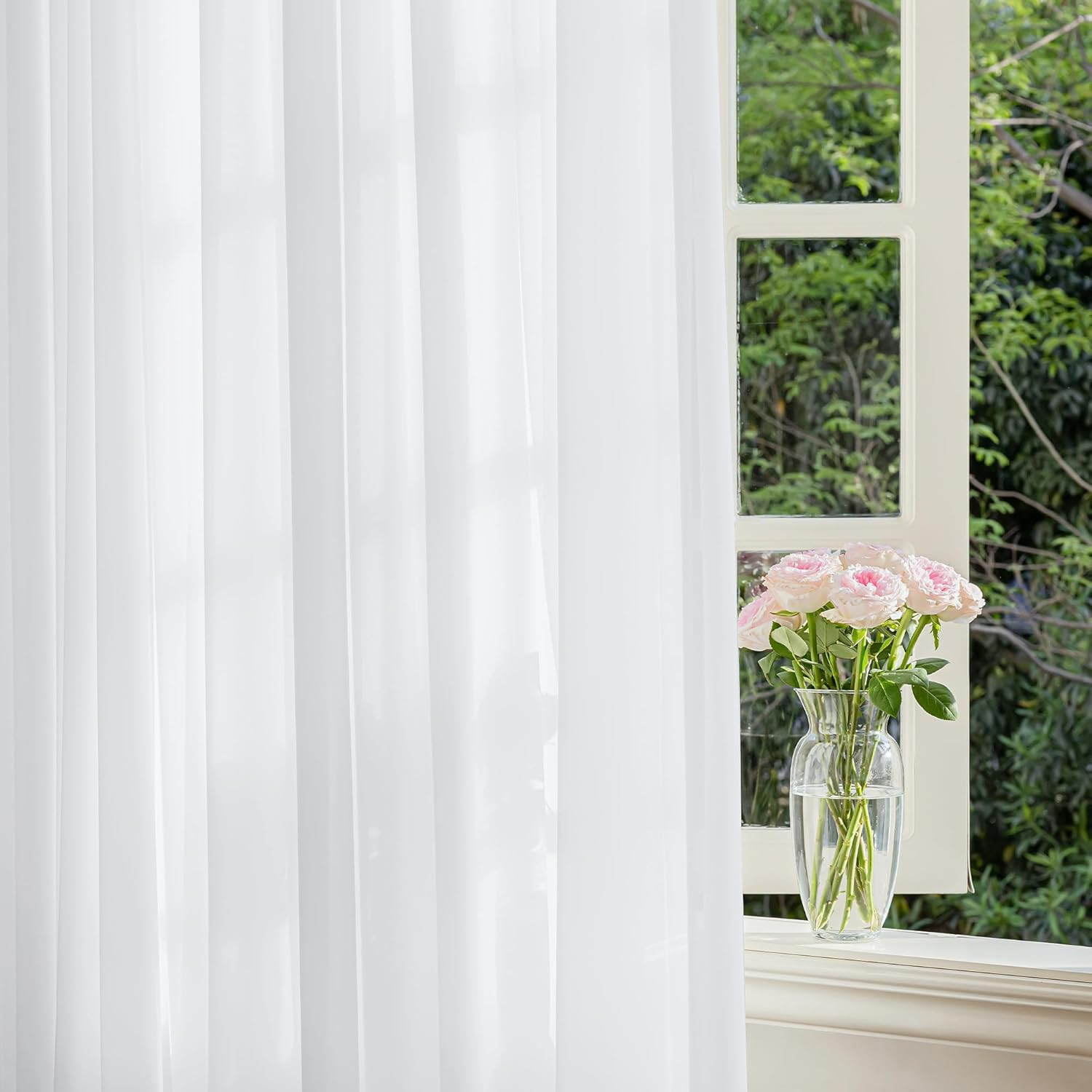 Sheer Non-See-Through White Curtains for Bedroom, Faux Silk That Let Light Curta