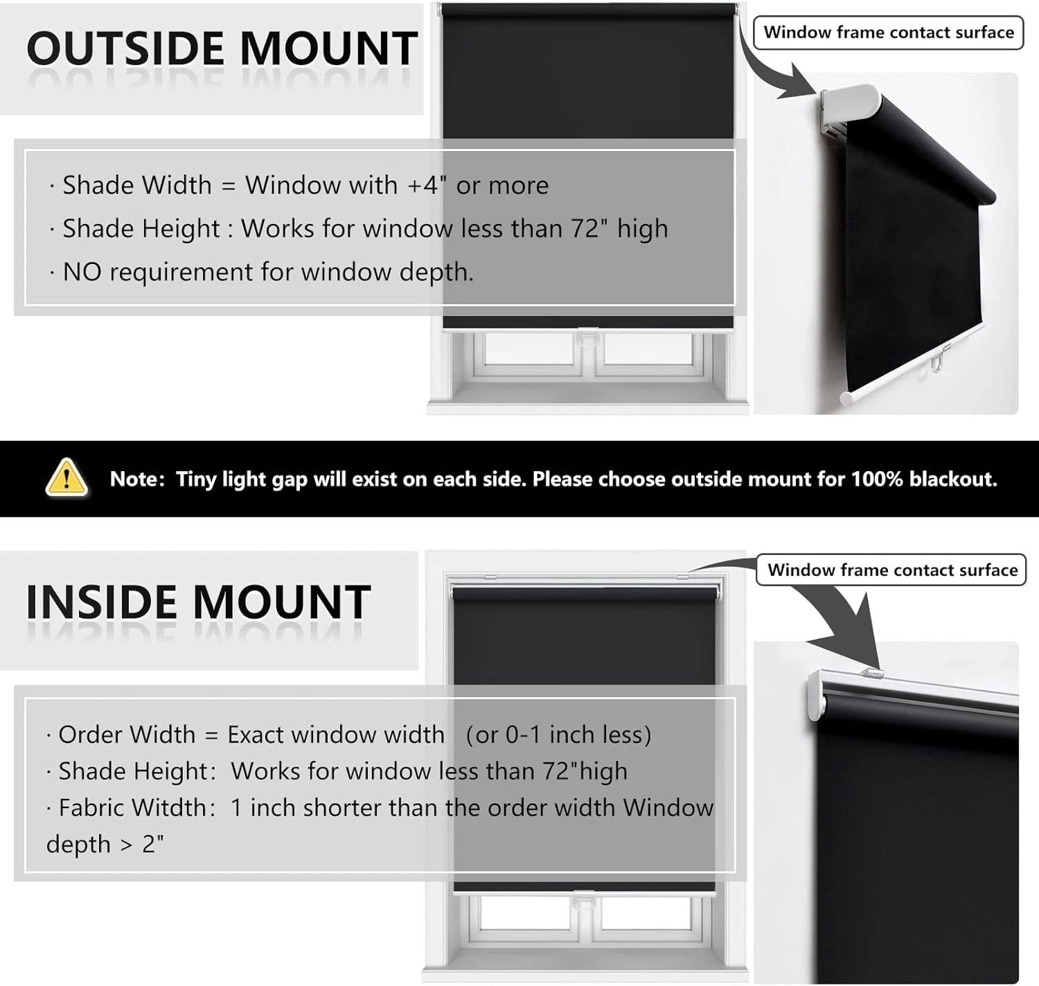 Cordless Blackout Blinds for Windows – 24″ W x 72″ H with UV Protection