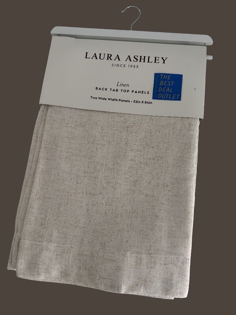 New Laura Ashley Window Curtains 2 Wide Panels 52 x 84 Linen Natural Back Tab