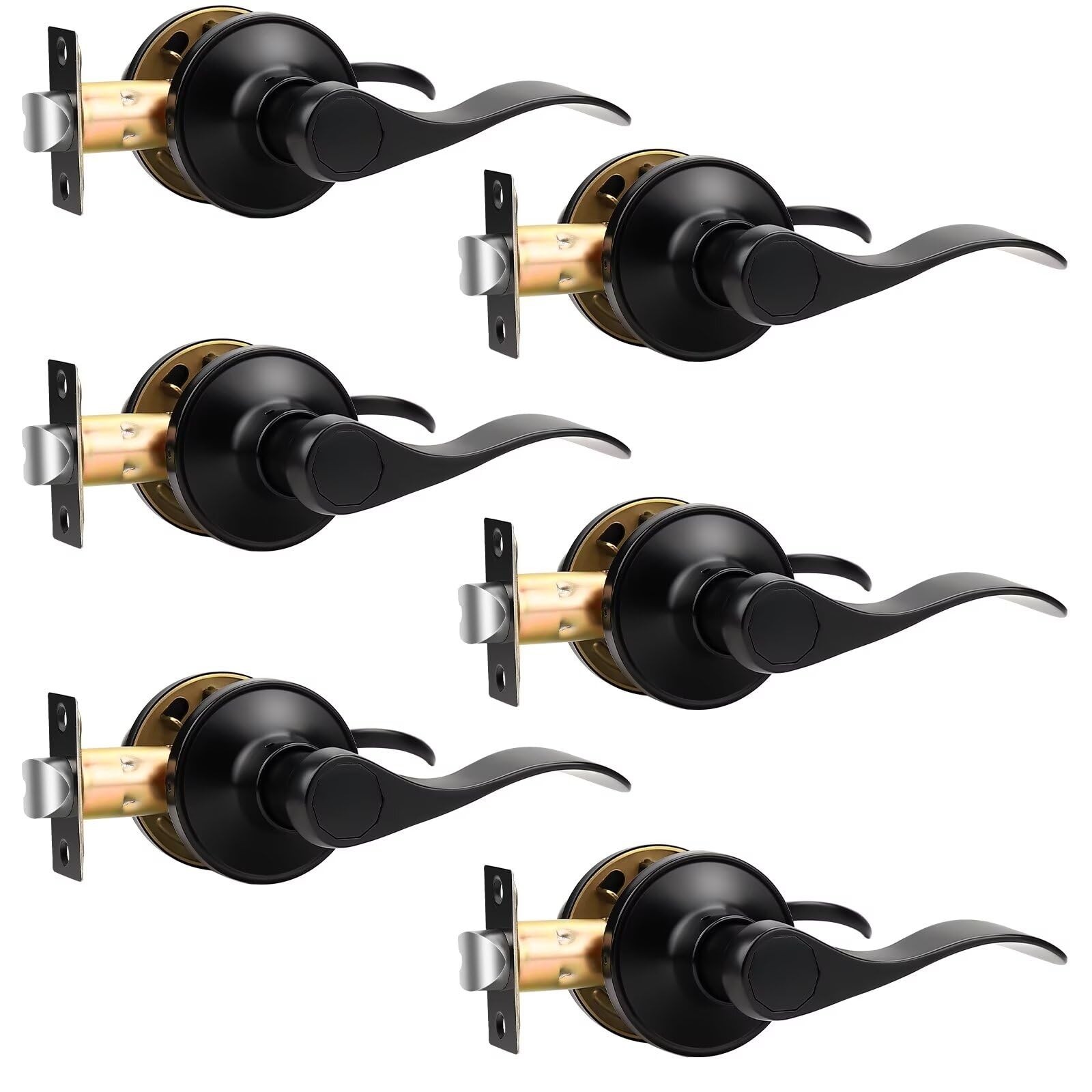 Knobonly 6 Pack Matte Black Pasage Door Levers Interior Door Handles For