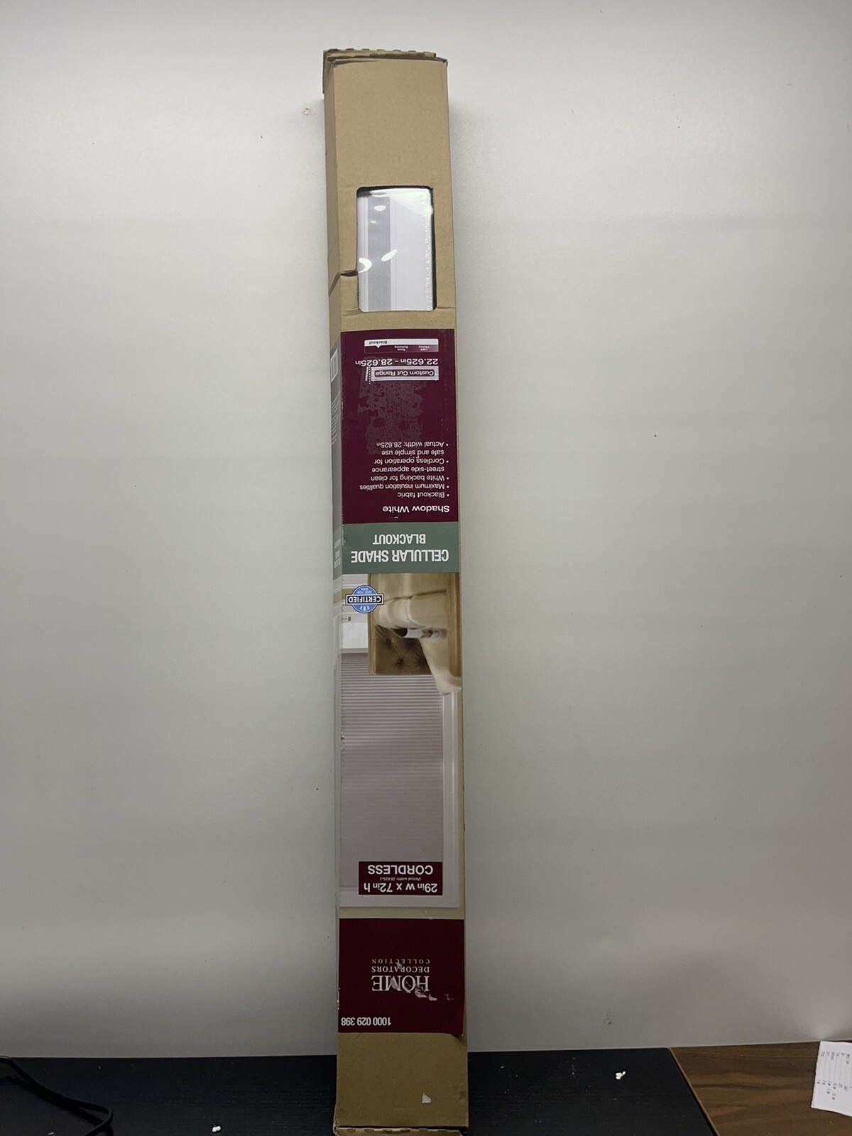 Shadow White Cordless Blackout Cellular Shade – 29 in. W x 72 in. L
