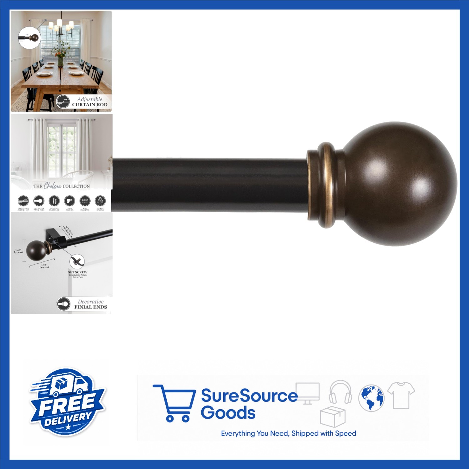 Extendable Curtain Rod 28-48 Inch Oil Rubbed Bronze for Light to Medium Curtains