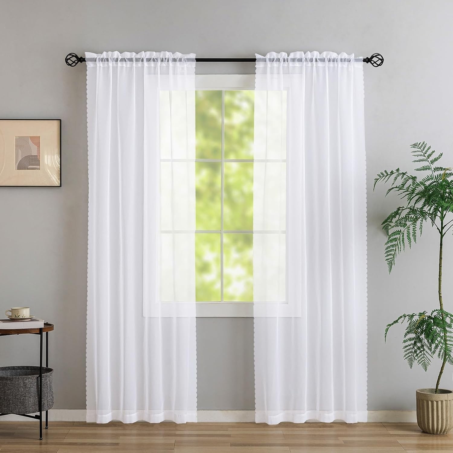 White Sheer Curtains 96 Inch Length, 40″W x 96″L (Pack of 2) White-voile