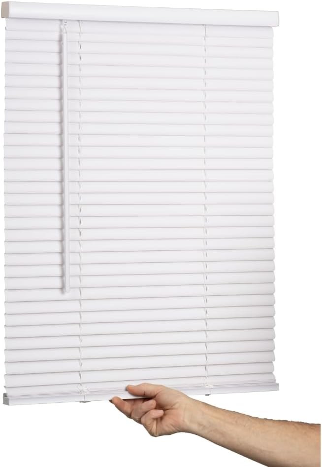 Cordless Mini Blind, 1″ Vinyl Slats, 22″ Wide x 36″ Long – White, Window Blin…