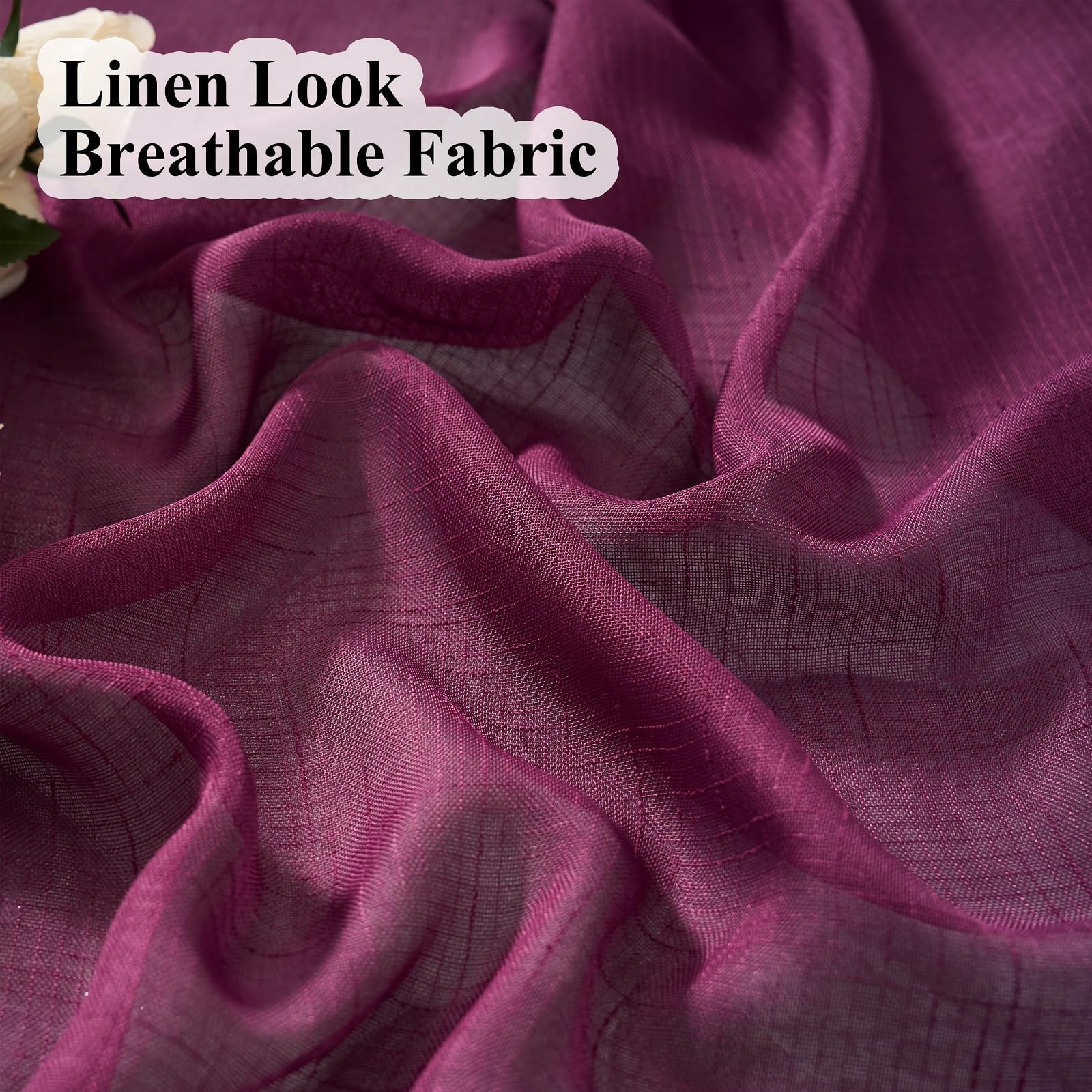 Ftinala Plum Purple Sheer 96 Inches Long Dark Linen Look Textured Light