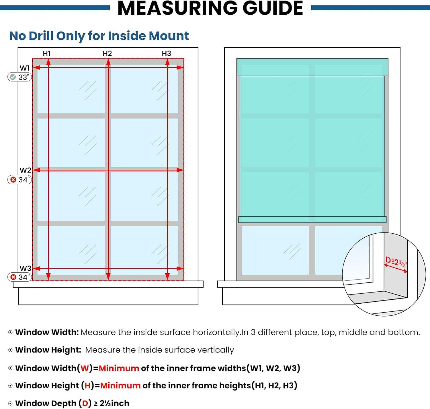 No Drill Motorized Blinds with Remote, White, 24 X 72