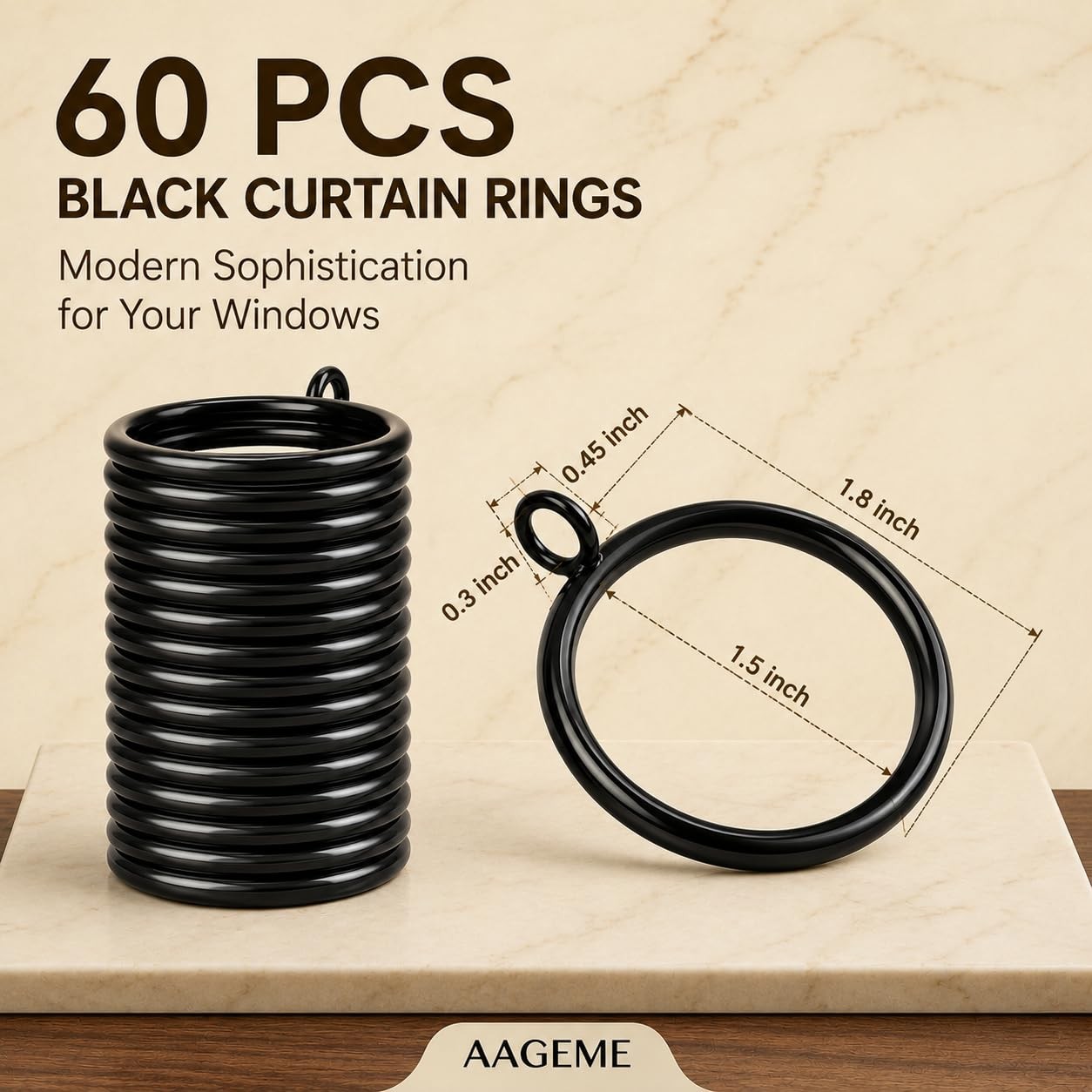 60 PCS Black Curtain Rings with 60PCS-1.5 inch Interior Diameter,