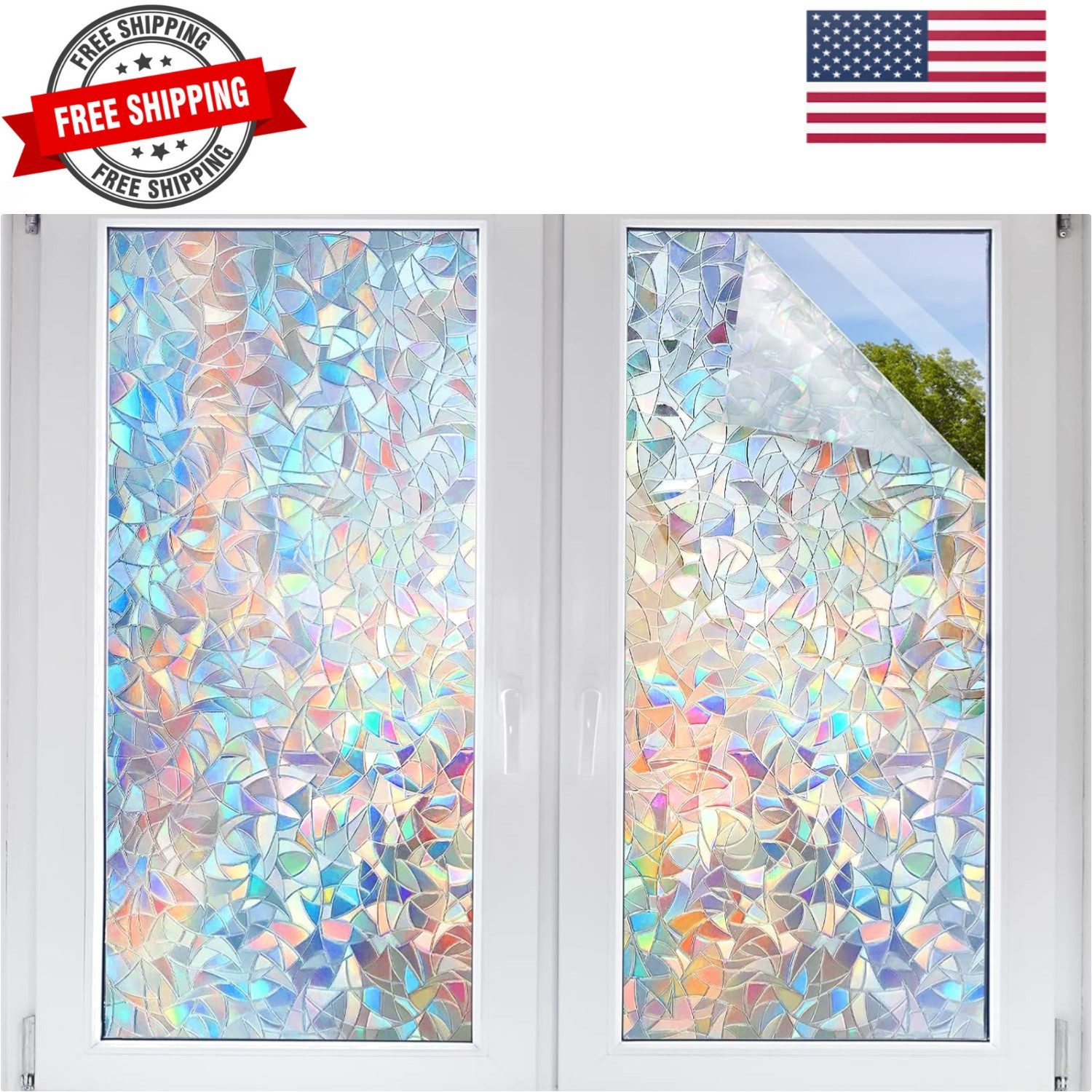 STATINT Stained Glass Window Privacy Film,UV Blocking Window Clings,Rainbow S…
