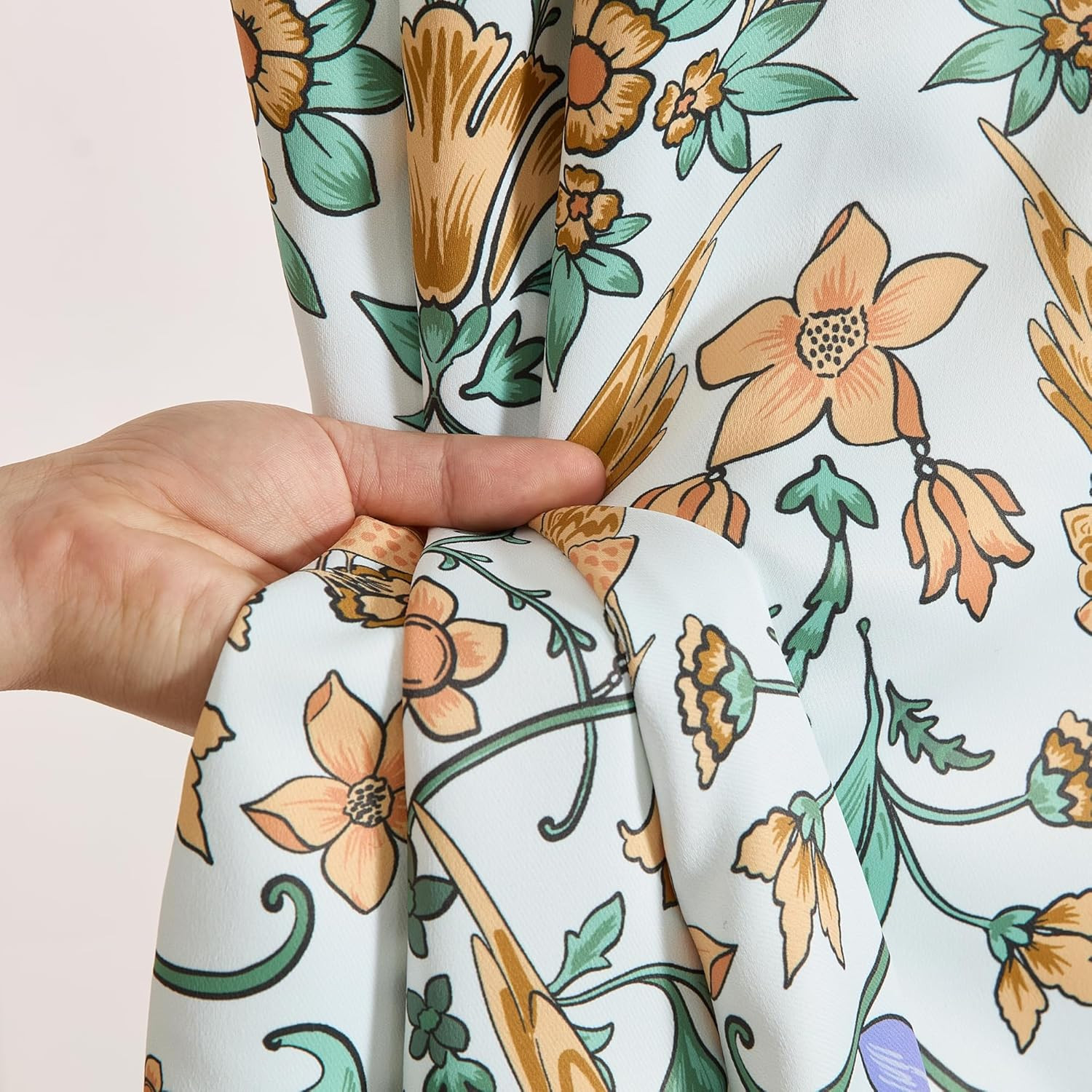 Florence Chinoiserie Whimsical Floral & Birds Patterned Window Back Tab Rod Pock