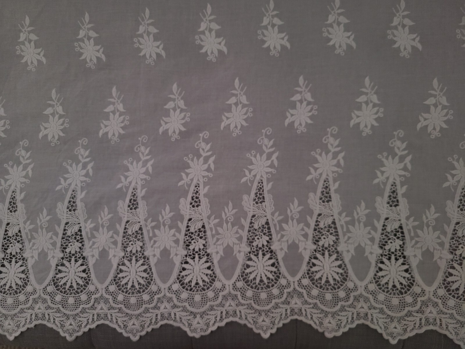 Beautiful White Embroidered Kitchen Half Curtain White Sheer Rod Pocket Curtain