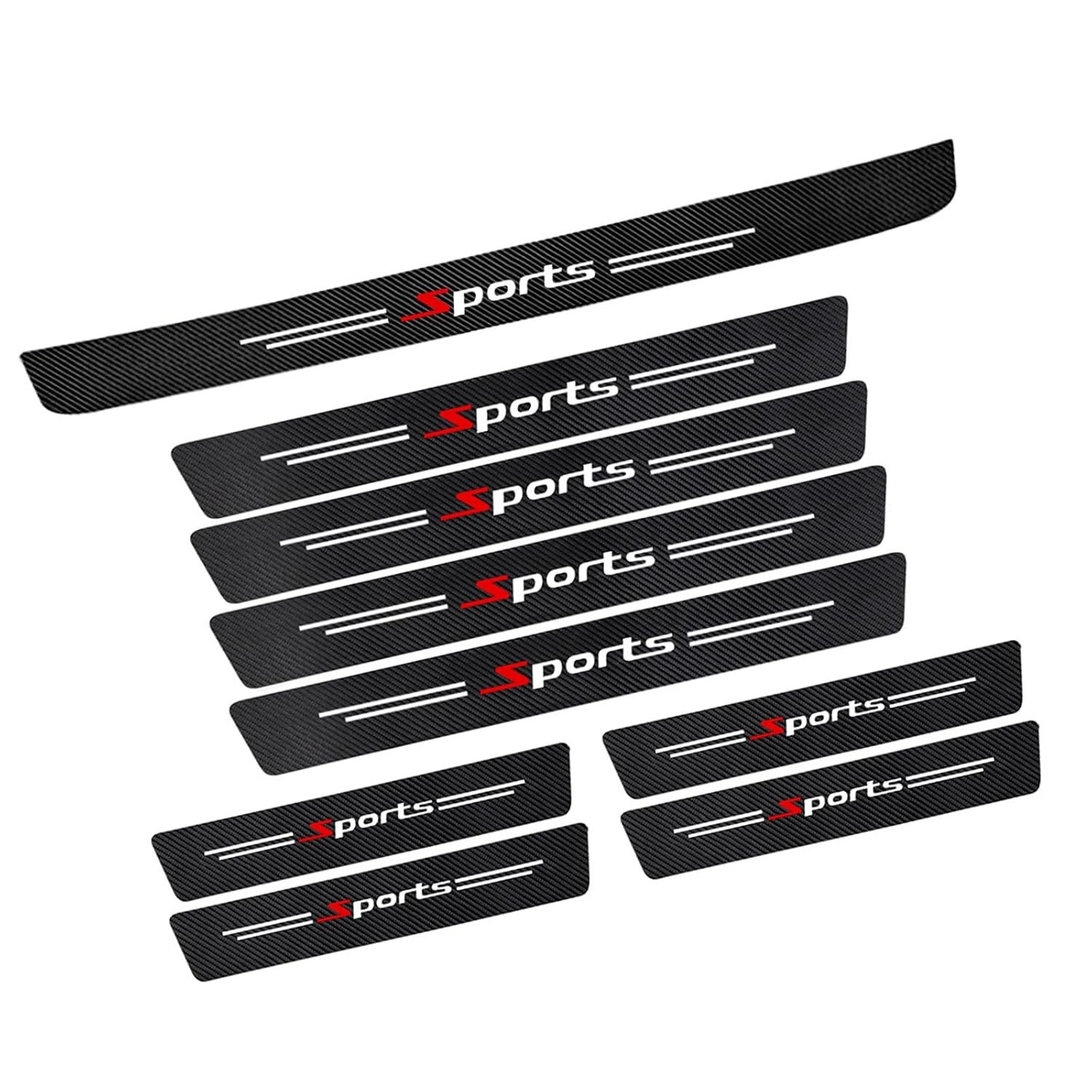 9 PCS Car Door Sill Protector, Carbon Fiber Rear Bumper Guard Strip, Leather Thr