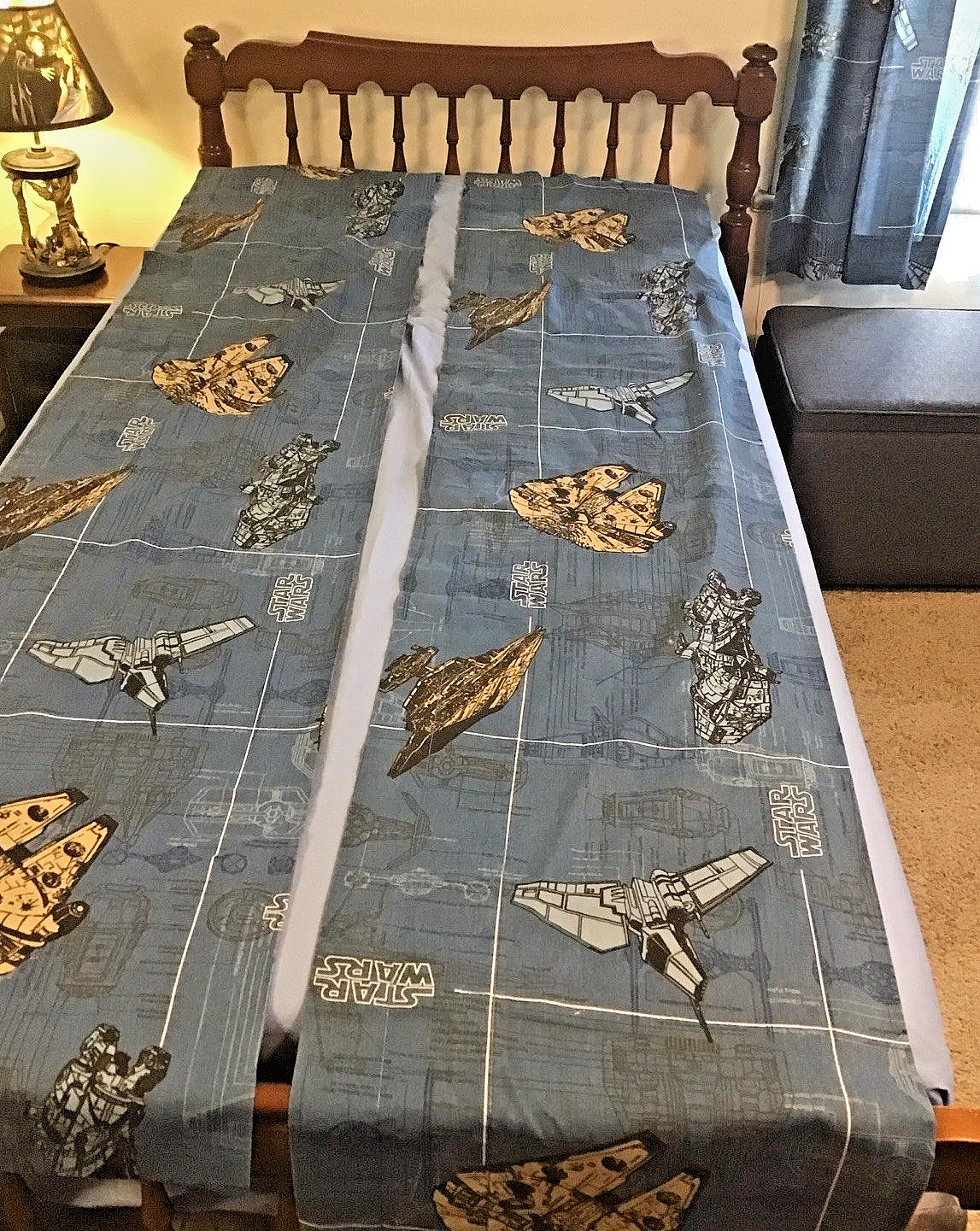1997 Star Wars 2 Valance + 4 Panel Curtains Blue blueprint Millennium Falcon