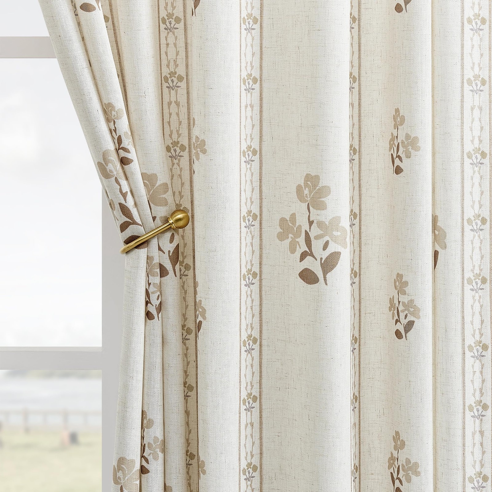Coffee Pinch Pleated Floral Curtains 84 Inches Long for Living Dining Room Pi…