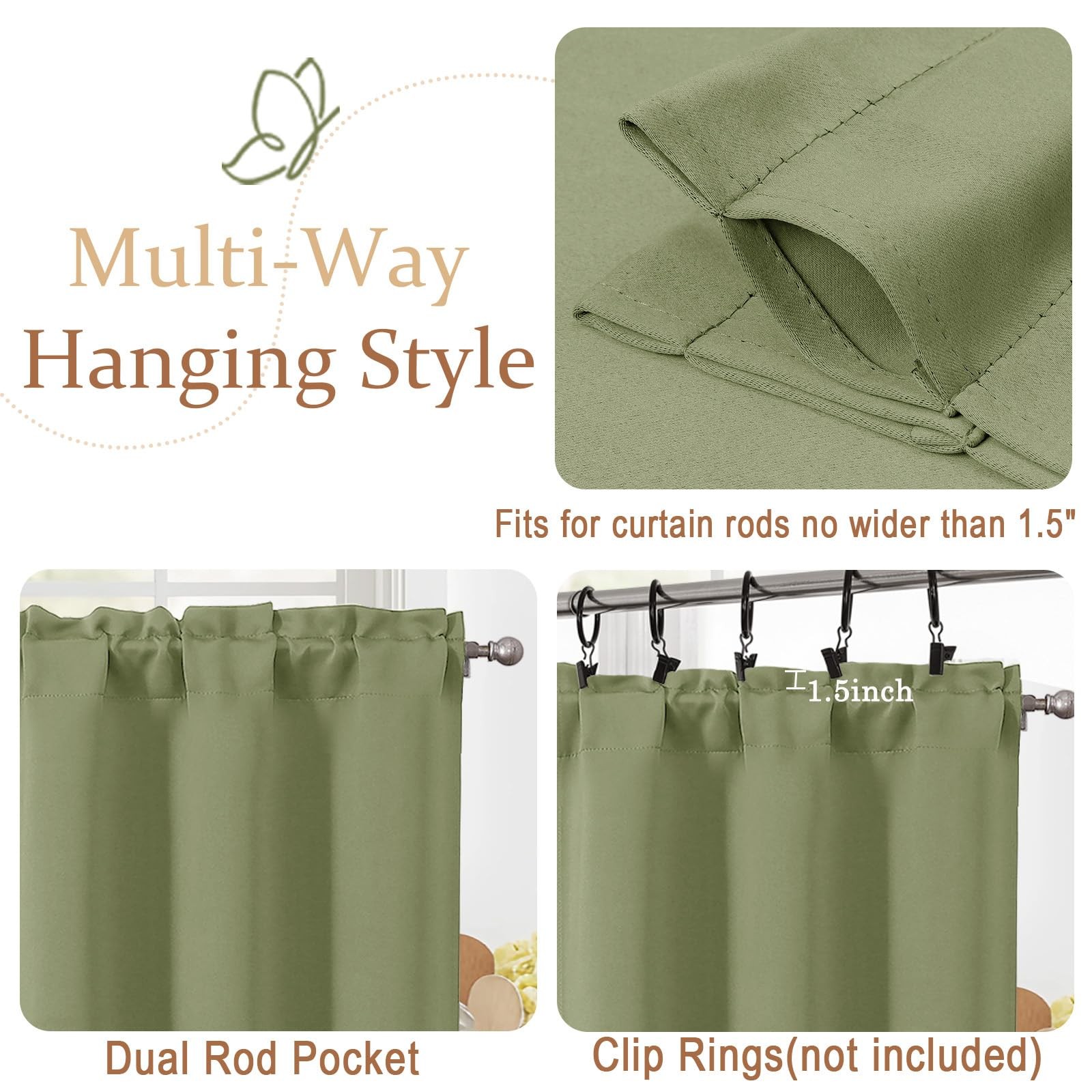 Ebesto Sage Green Blackout Curtains for Small Window Treatment, Light Blockin…