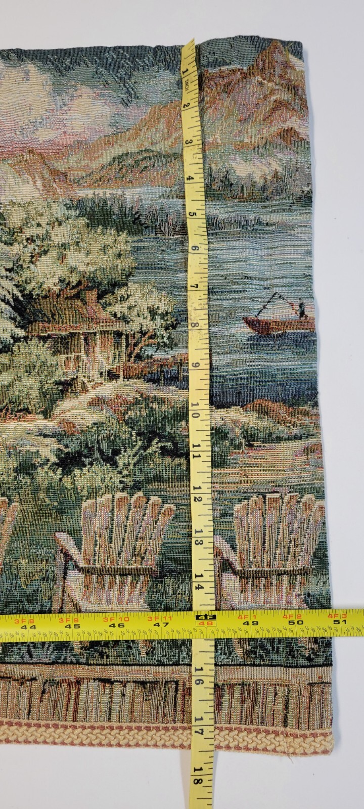 Croscill Tapestry Valance Fishing Cabin Mountain Lake Rustic Panel Painterly Vtg