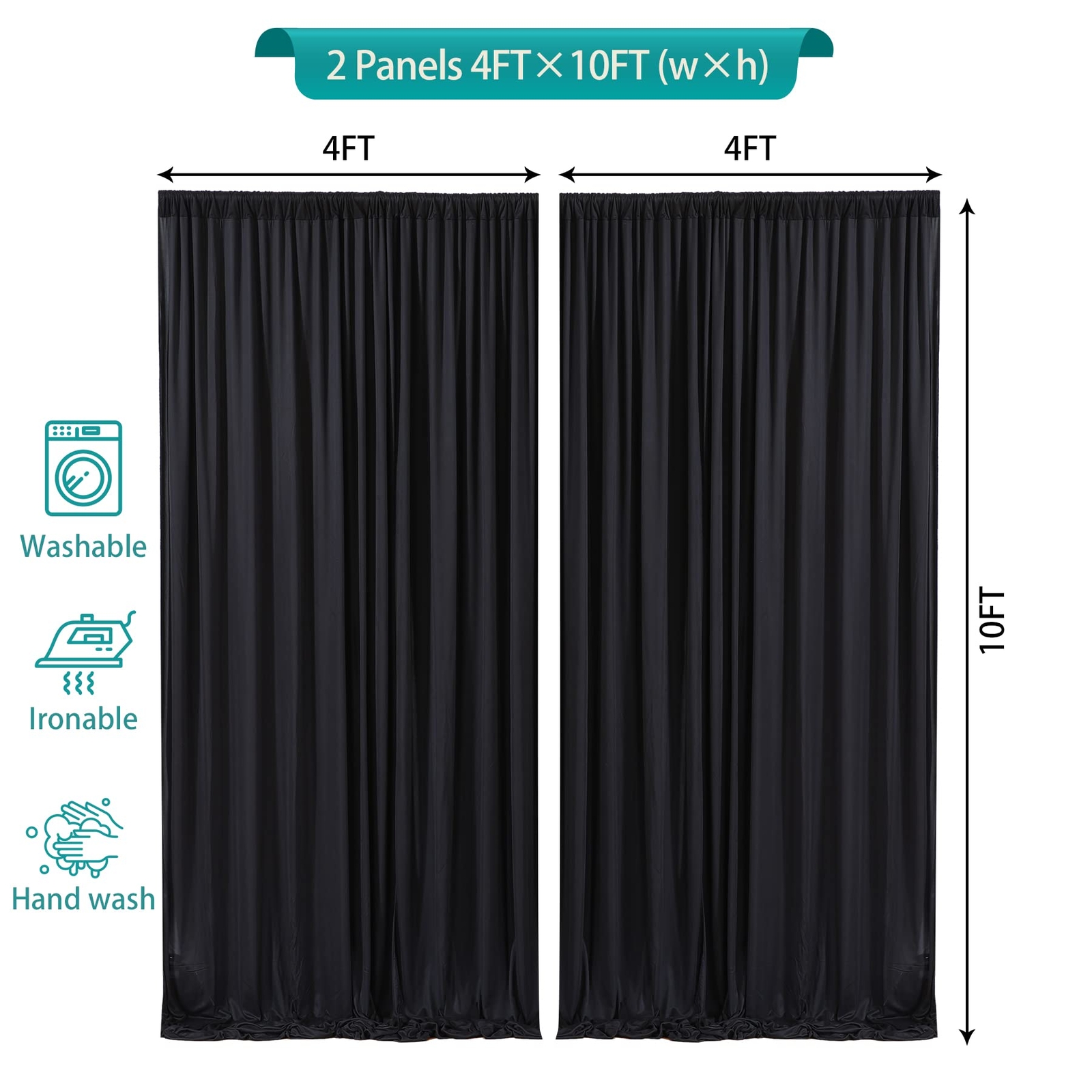 Black Backdrop Curtains 8x10ft 2 Panels Rod Pocket Wrinkle-Free Polyester