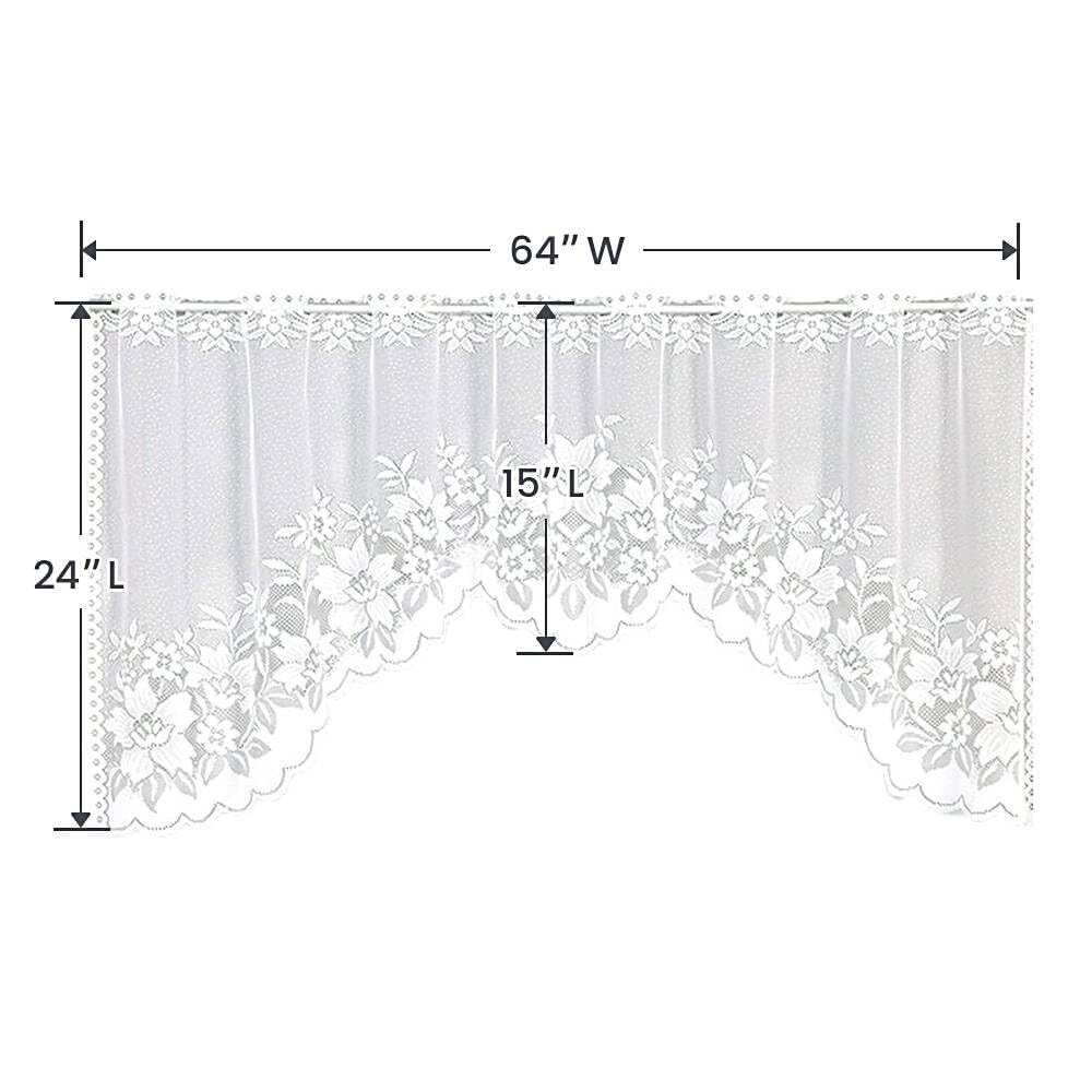 Vintage Sheer Voile Valance Curtains Floral Embroidery Lace Kitchen Swag Wind…