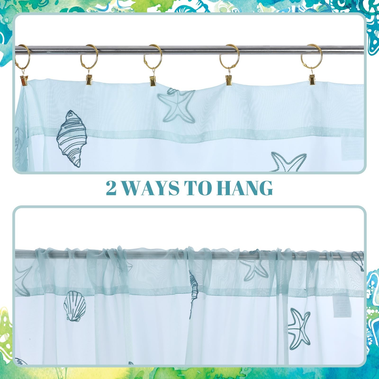Coastal Beach Sheer Curtains 84″ Long, Embroidered Voile Window Decor for Kids’