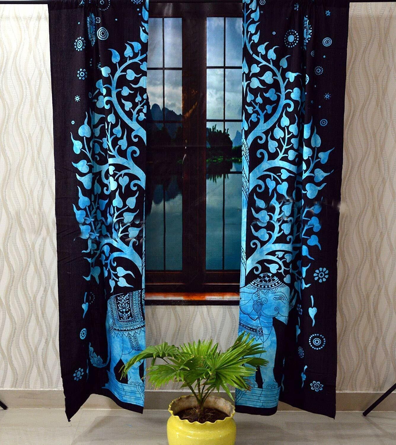 Tree Elephant Cotton Boho Mandala Curtain Tapestry Room Decor Wall Drapes Panel