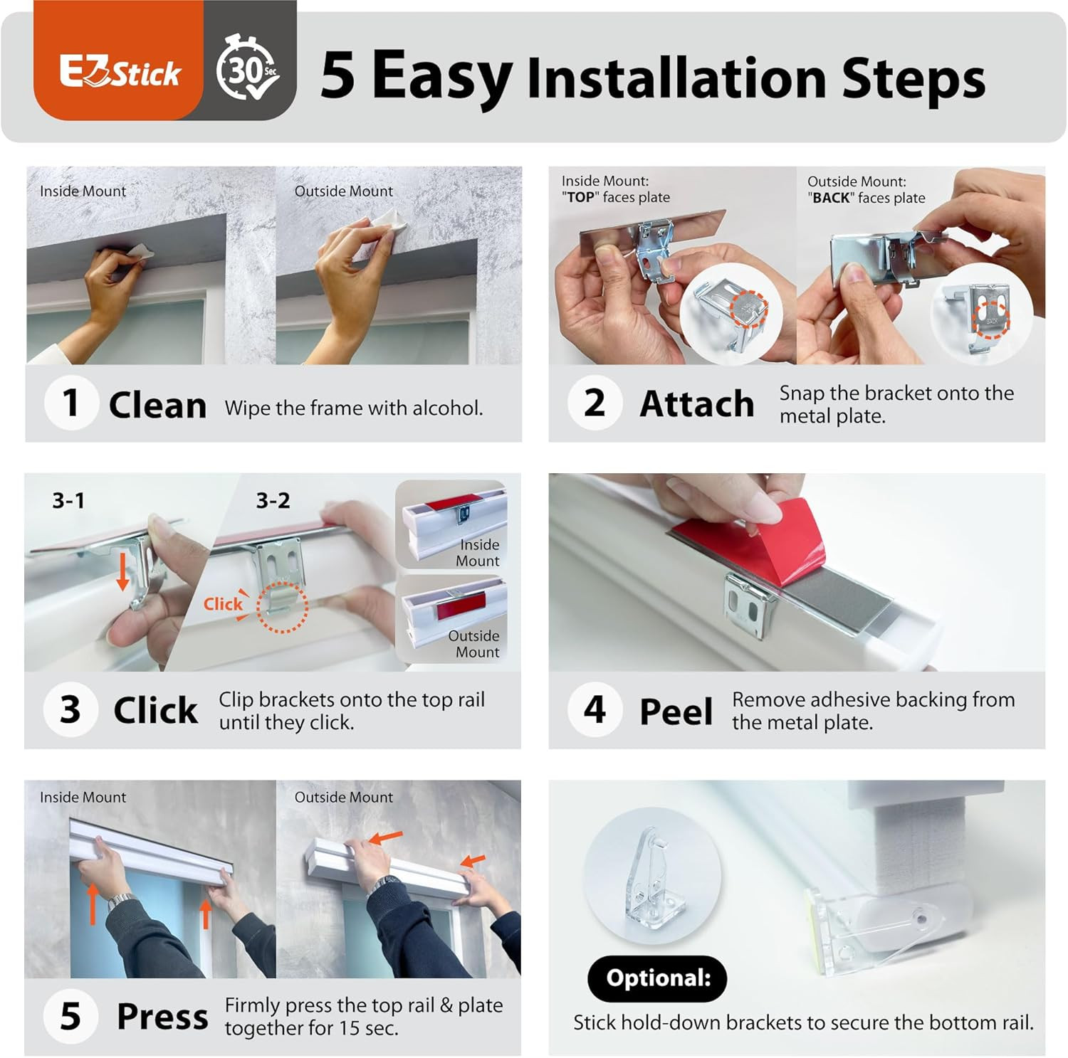 EZ Stick Cordless 1″ Light Filtering Cellular Shade, 32″ W x 72″ H, White