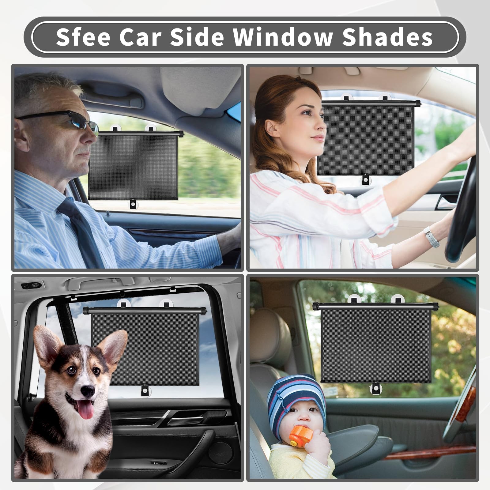 Sfee Car Window Shade for Side Windows 2 Pack Sun Shade Retractable for Car