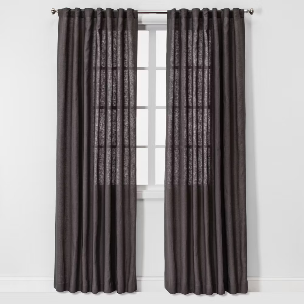 Threshold Light Filtering Linen Window Curtain Panel Traditional Beige