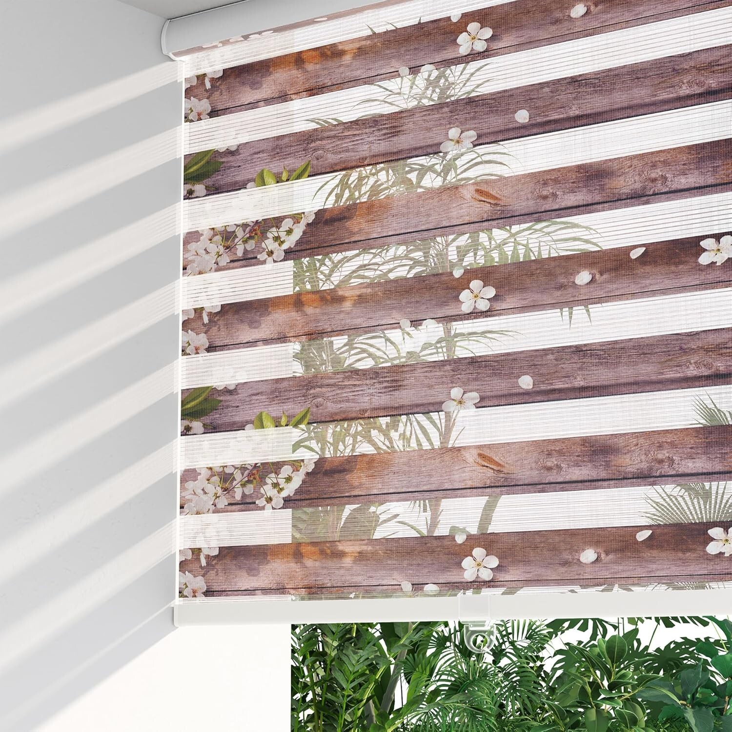 Horizontal Window Shade Blind Zebra Roller Blinds Curtains Pick Size Wood Flower