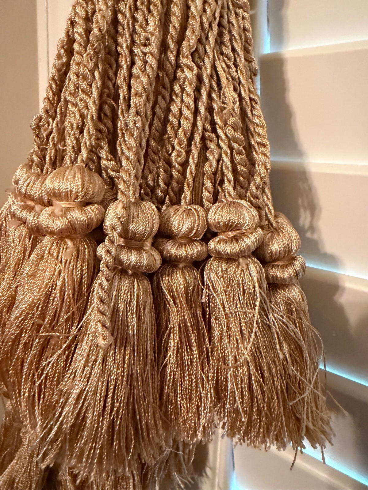 LOT of 2 36″ long Taupe/Cream Tassel Fringe Curtain Tie Backs