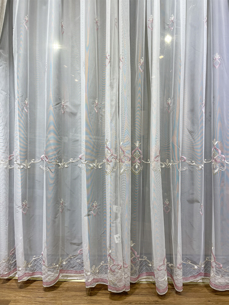 luxury flannel French pink Beige thick Splicing velvet cloth curtain M1324