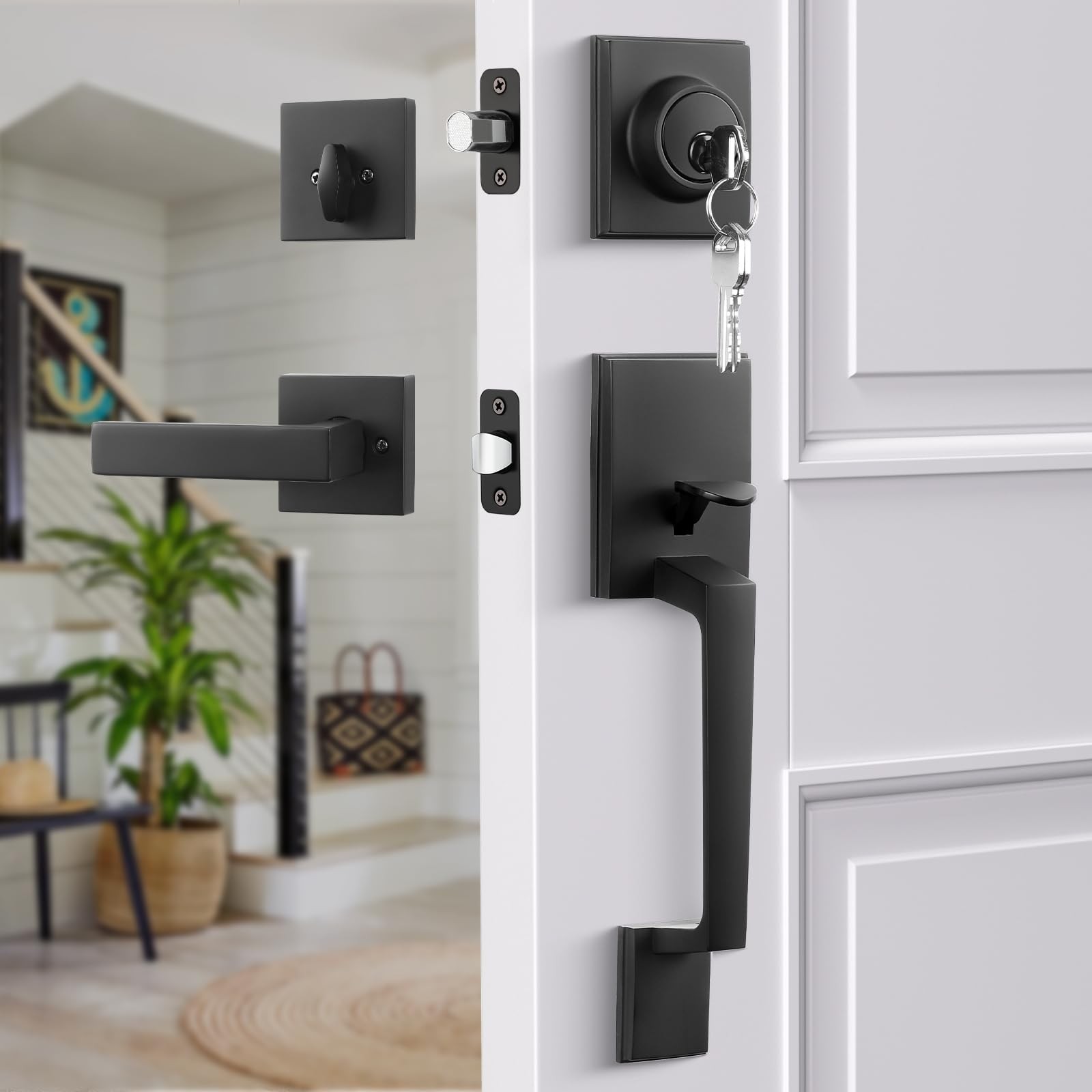 Haidms Black Front Door Handle And Deadbolt Set Entry Door Handle And Deadbolt