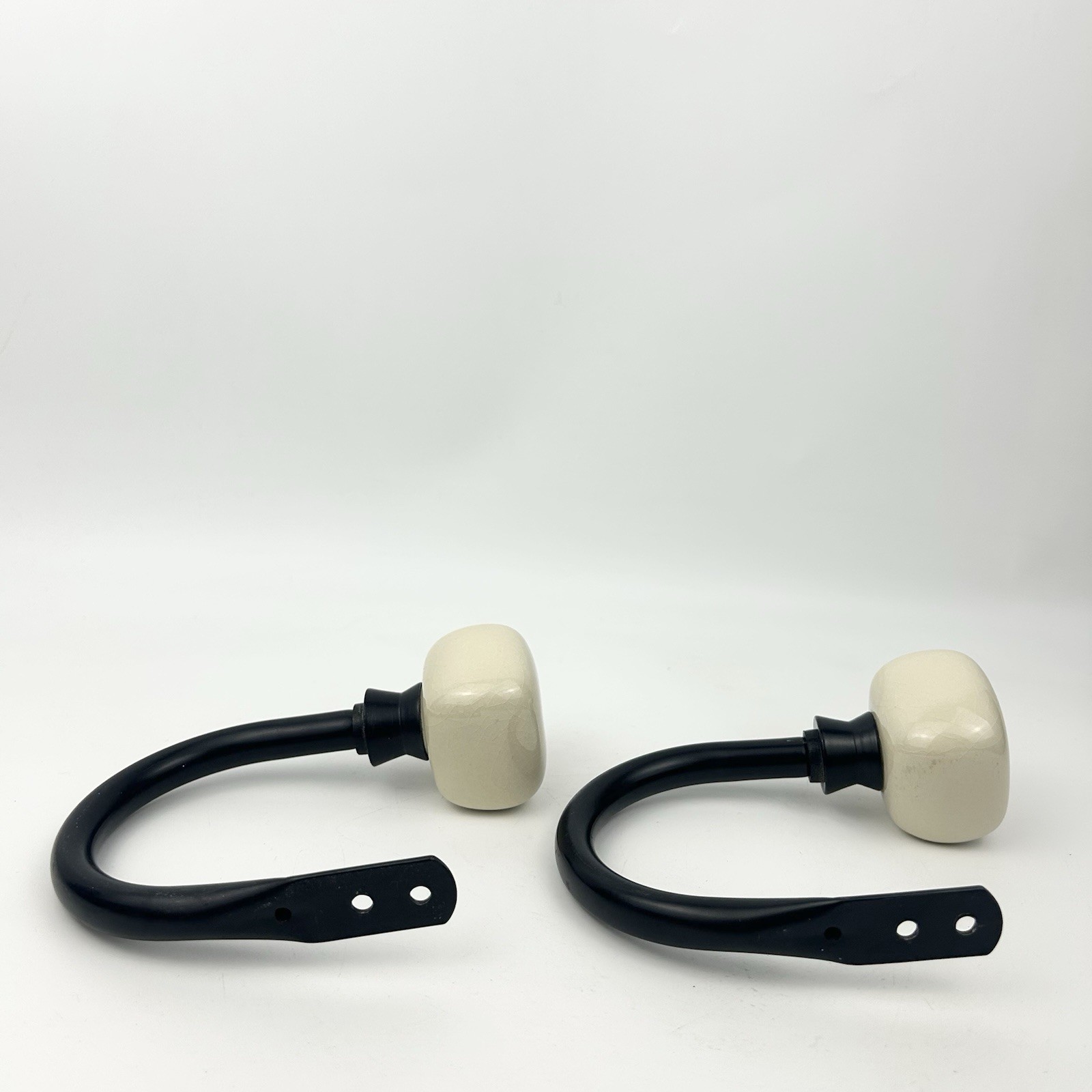 2 Black and Cream Ceramic Square Geometric Knob Curtain Holdbacks #2
