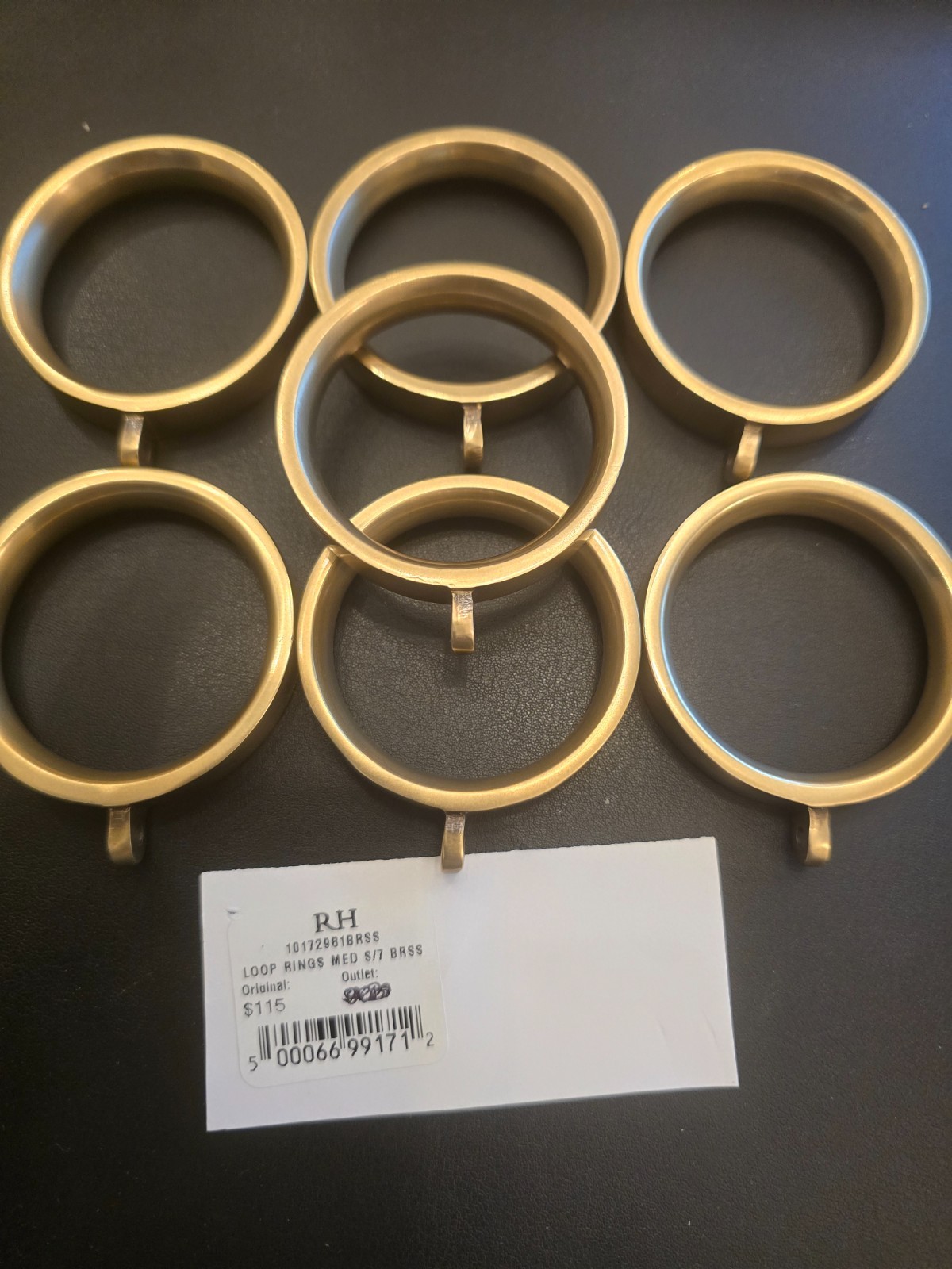 Restoration Hardware Easton Solid Brass Loop Drapery Rings (Set of 7)
