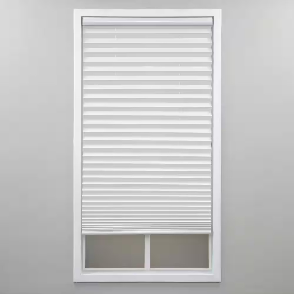 White Cordless Light Filtering Polyester Fabric Pleated Shade – 34 In. W X 64 In