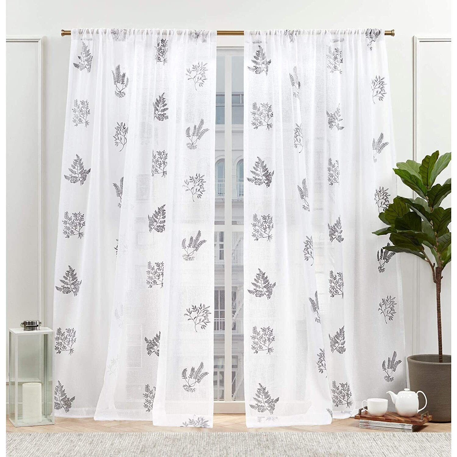 Nicole Miller New York Mabel Sheer Rod Pocket Curtain Panels 54″x108″ Set of 2