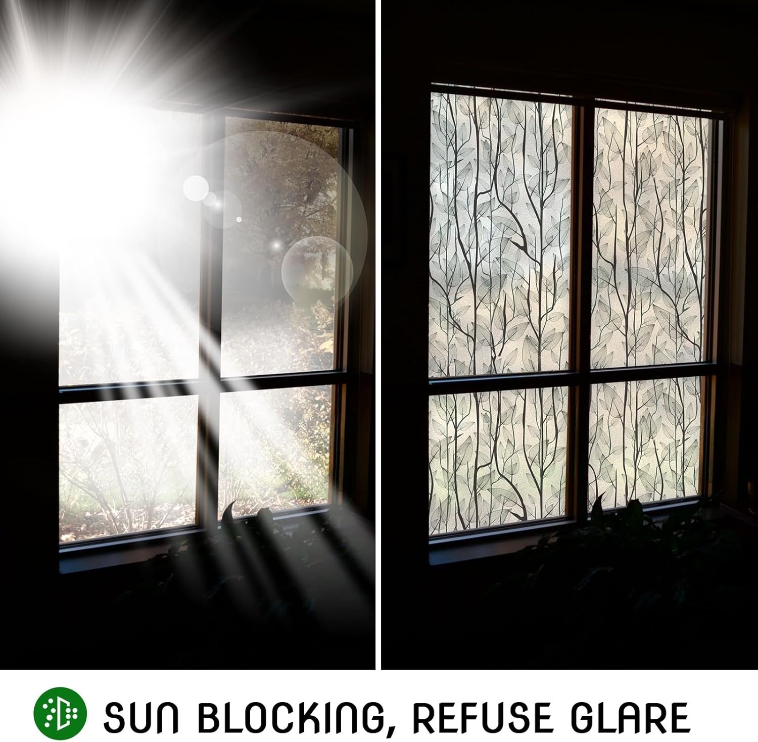 Privacy Window Film Stained Glass Cling 17.7×78.7″” Dark Green Static Decor