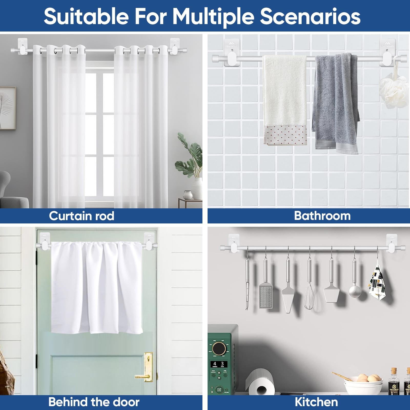SIMEWIN Curtain Rods No Drilling for Windows 30 to 90 30″-90″, White